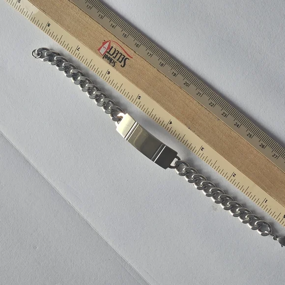 Heavy 34g Men's 8" Sterling Silver ID Plaque Chain Link Bracelet - Picture 6 of 7